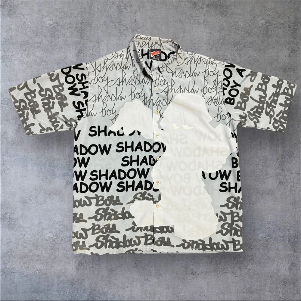 Diss Shadow Boy Vintage Y2K Short-Sleeve Button-Down Shirt Streetwear Hip-Hop M